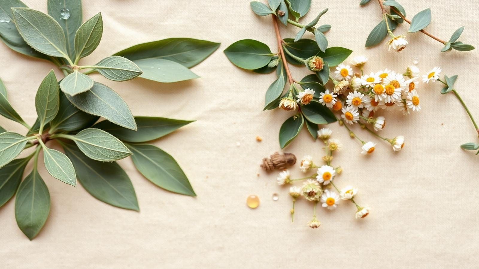 Sage, eucalyptus and chamomile flat lay